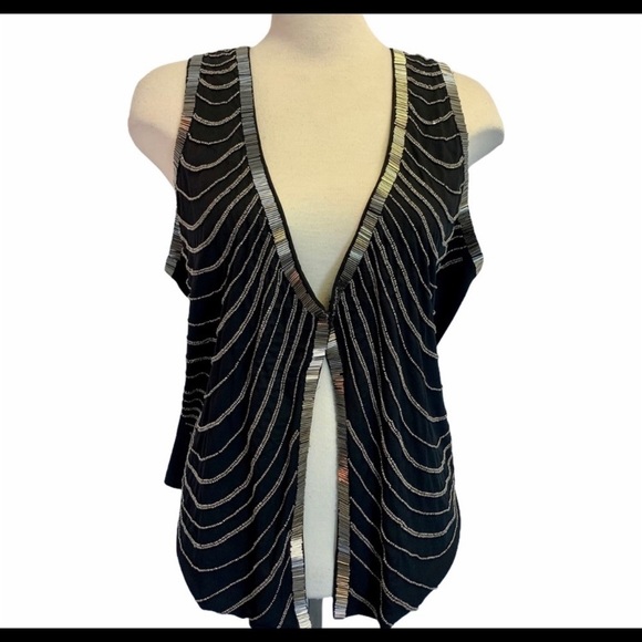 NWT New Noir Black beaded vest blouse size 14 - Picture 1 of 2